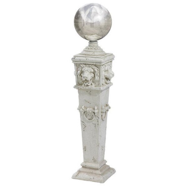 Lion Gazing Globe Garden Pillar Sculpture Reflects Ornamental English